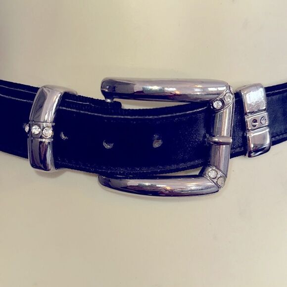 Vintage Mondi black leather belt with rhinestones‎ & silver detailing main image 5